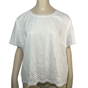 Club Monaco eyelet tee blouse white sz L open back